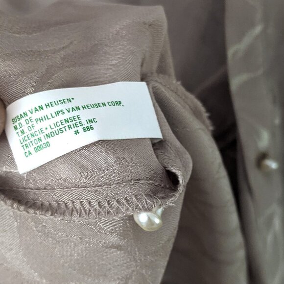 Vintage Susan Van Heusen Silky Jacquard Blouse High Neck Ruffled Arm Silky 80s - Picture 11 of 13